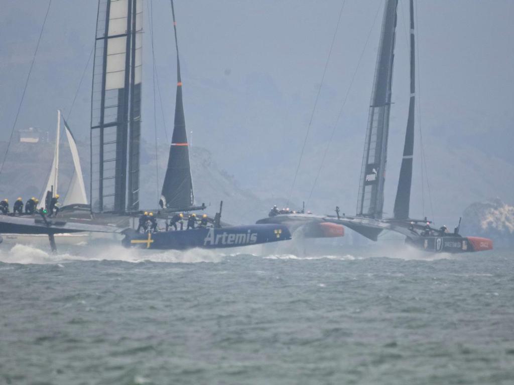 Oracle Team USA and Artemis Racing on the America’s Cup course July 30, 2013 © Chuck Lantz http://www.ChuckLantz.com